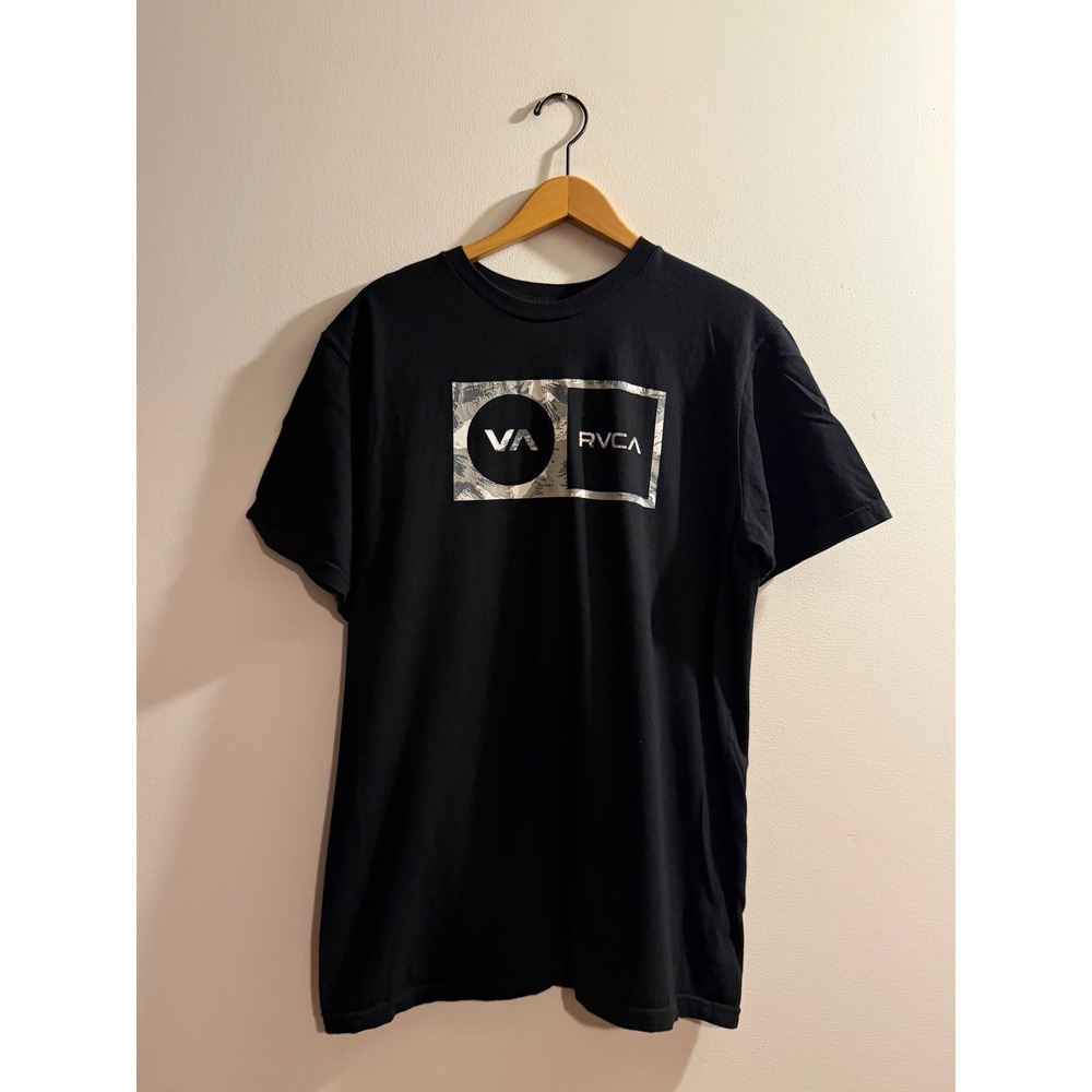 RVCA Mens XL Black Short Sleeve VA Logo Graphic T-Shirt Standard Fit